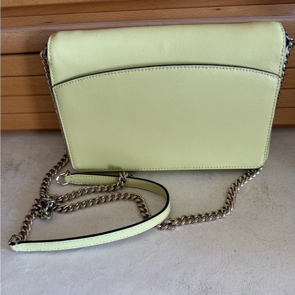 Kate Spade New York Light Yellow Saffiano Leather Crossbody Bag Chain Purse - Picture 4 of 7